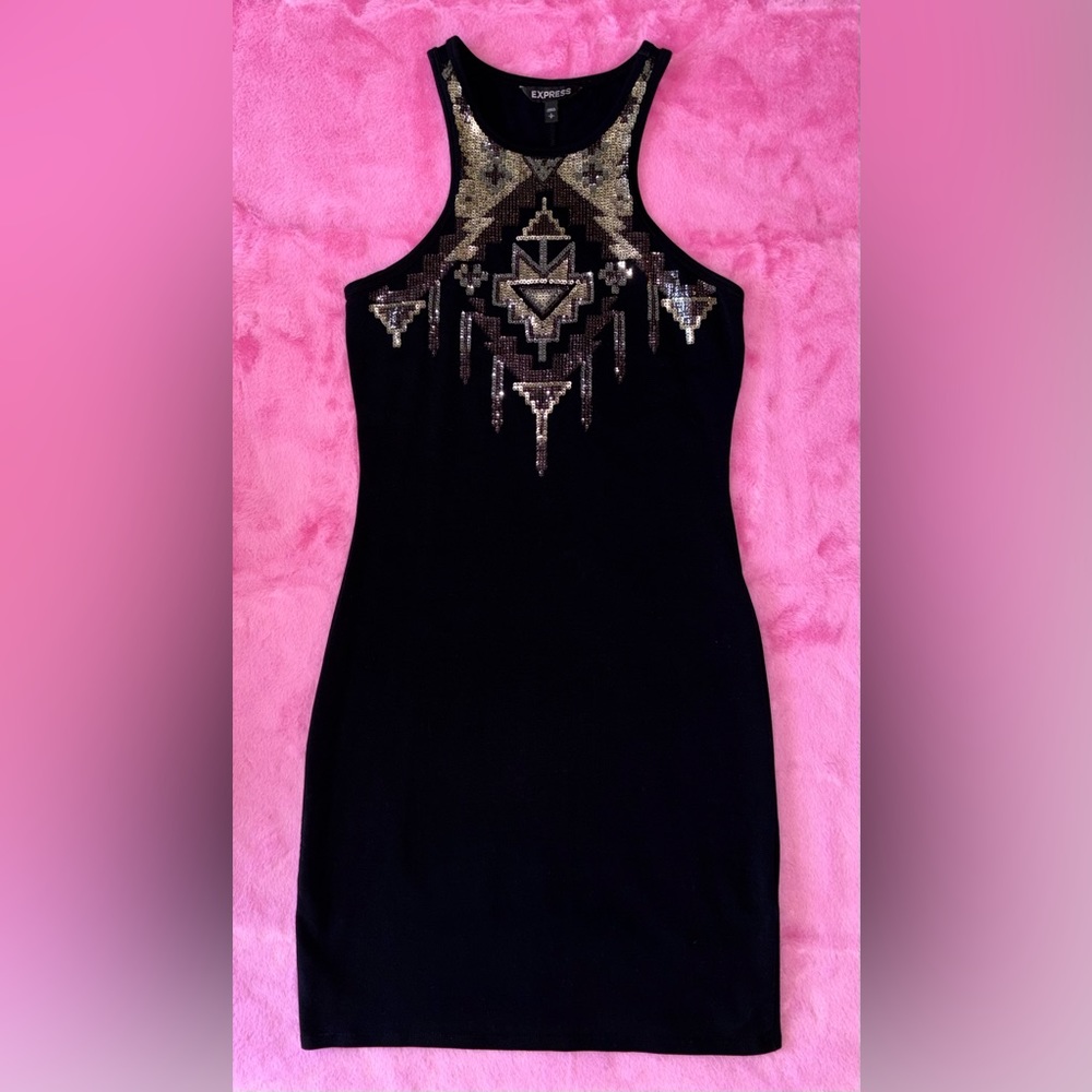 Express Aztec Sequin Bodycon Mini Dress